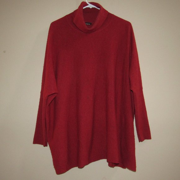 REPEAT Wool Cashmere Rusty Orange Red Oversized Turtleneck Tunic Sweater One Sz - Picture 1 of 6